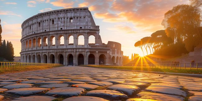 The Roman Colosseum with the background of the sunset