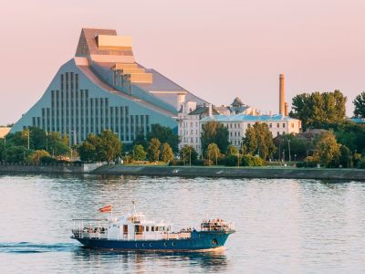 Riga, Latvia. View Of Building Of National Library Lock Of Light