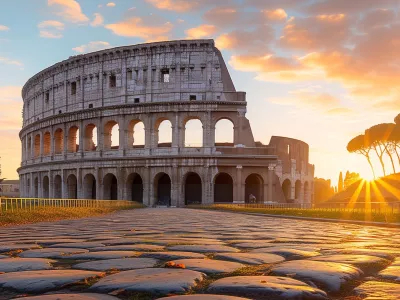 Roman Coloseum, sunset and EURES 30th Anniversary logotype
