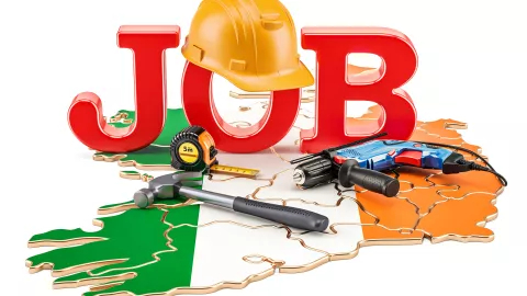 word 'JOB' placed on the map of Ireland in Irish flag colours