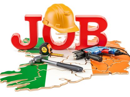 word 'JOB' placed on the map of Ireland in Irish flag colours