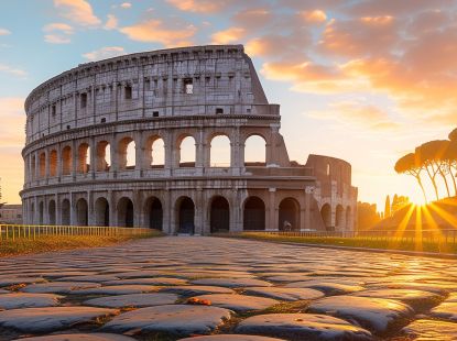 Roman Coloseum, sunset and EURES 30th Anniversary logotype