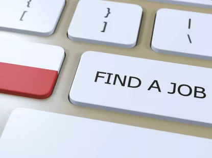 Keyboard with the Polish flag and the words find a job